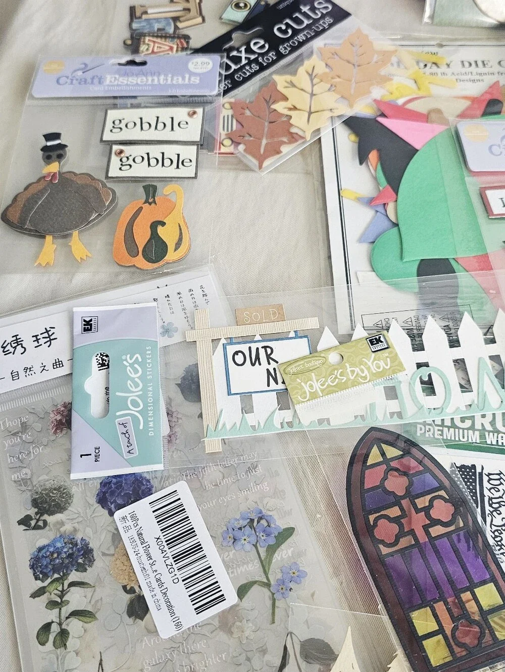Huge Scrapbooking Sticker & Embellishment Craft Lot Mixed New & Partial 50+